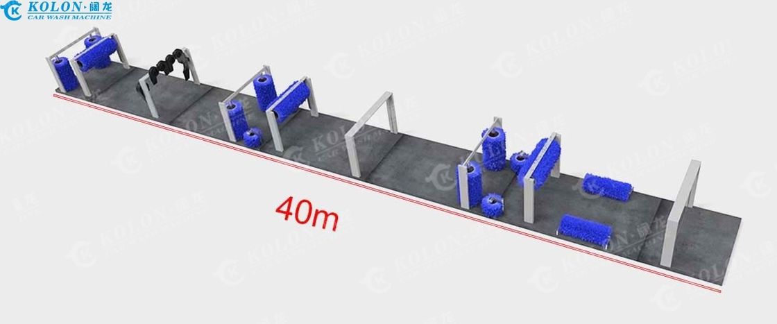 Máquina de lavagem de carros em túnel de 15 escovas com estrutura de aço galvanizado por imersão a quente de 15 escovas e escovas de toque suave para comprimento de longa duração 40000 mm